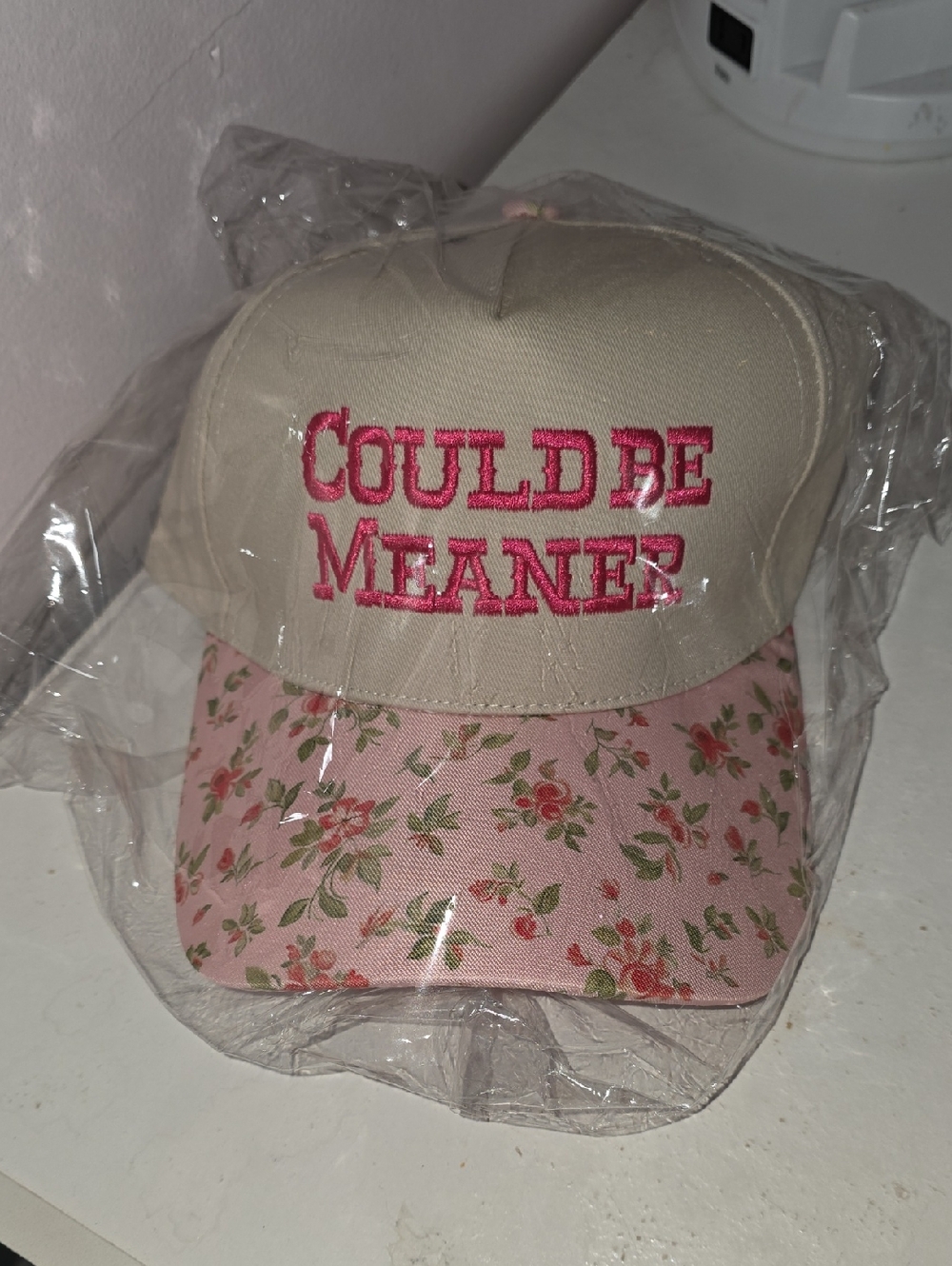 Zenana Brand "Could Be Meaner" Floral Pink Baseball Cap Adjustable
